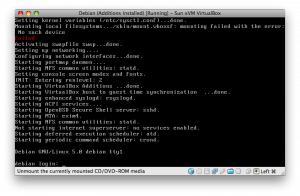 VirtualBox running a Debian GNU/Linux guest on Mac OS X