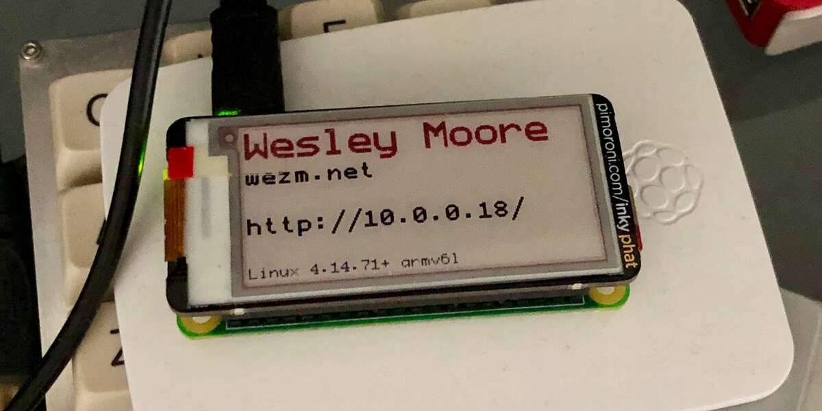 An early revision of the badge from 6 Jan 2019 showing my name, website, badge IP, and kernel info.