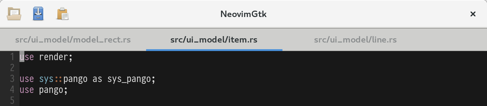 NeovimGtk displaying open tabs using a native tab control