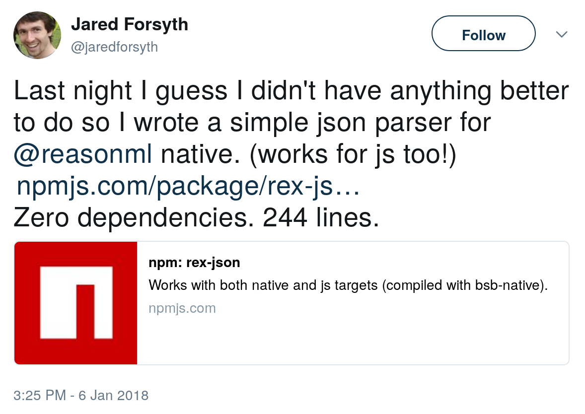 Screenshot showing how an npm package looks when tweeted.