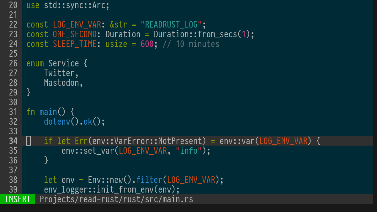 Screenshot of Amp editing Rust source code in a terminal.