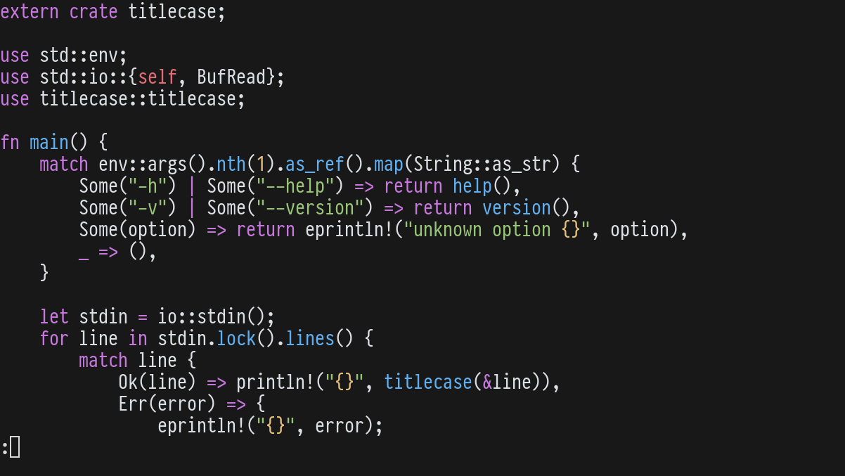 Screenshot of bat showing some Rust code in a terminal.