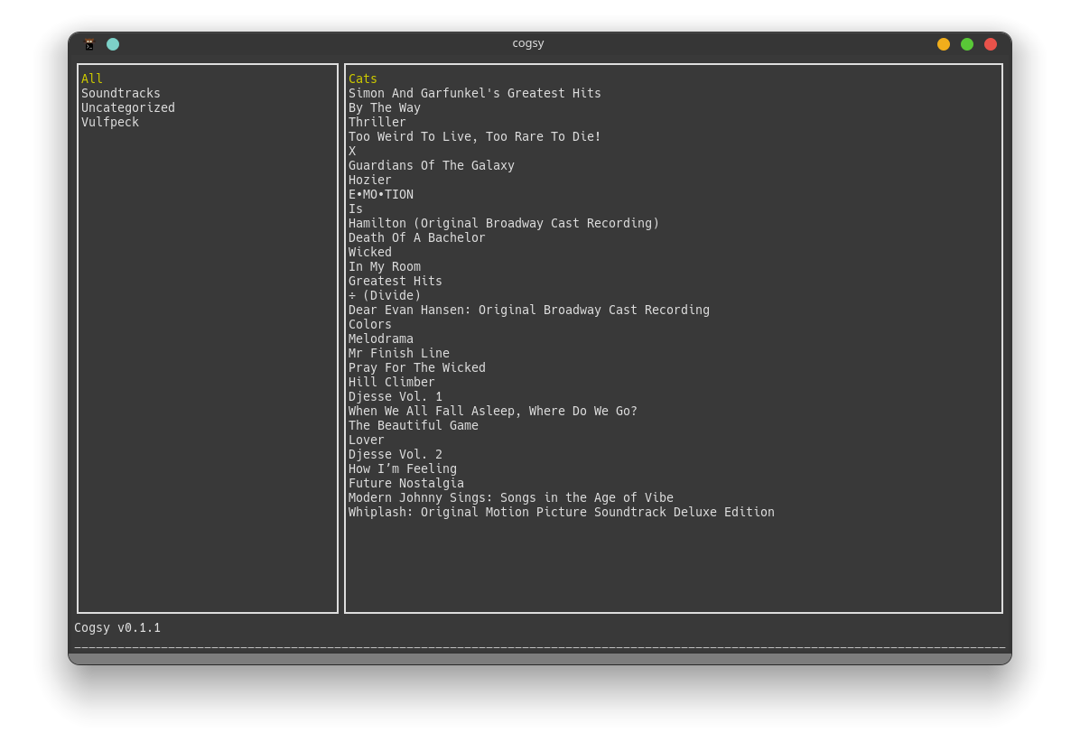 Screenshot of Cogsy running in a terminal.
