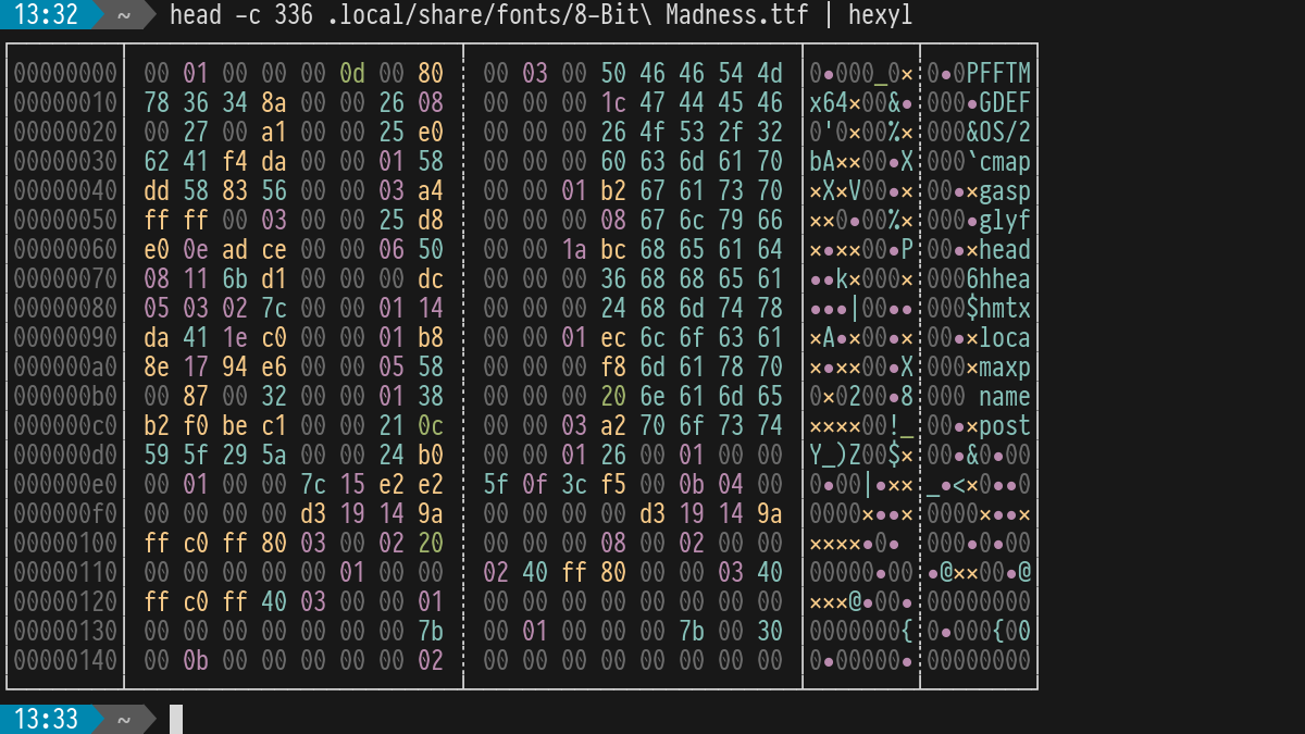 Screenshot of hexyl running in a terminal.