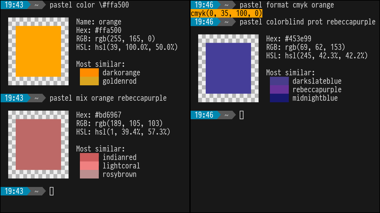 Screenshot of pastel running in a terminal.