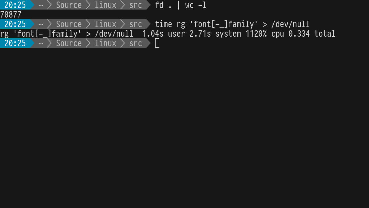 Screenshot of ripgrep running in a terminal.