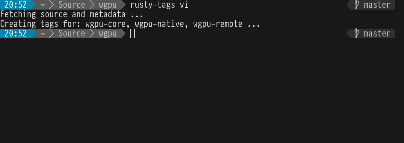 Screenshot of rusty-tags running in a terminal.