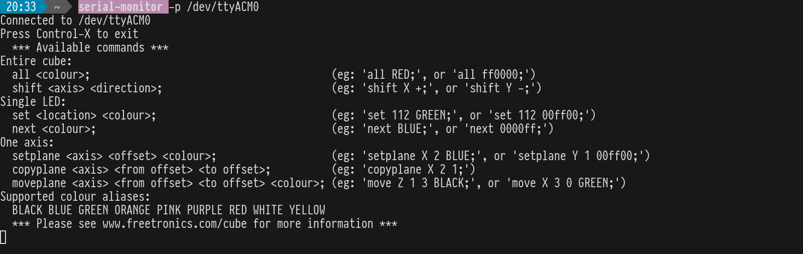 Screenshot of serial-monitor running in a terminal.