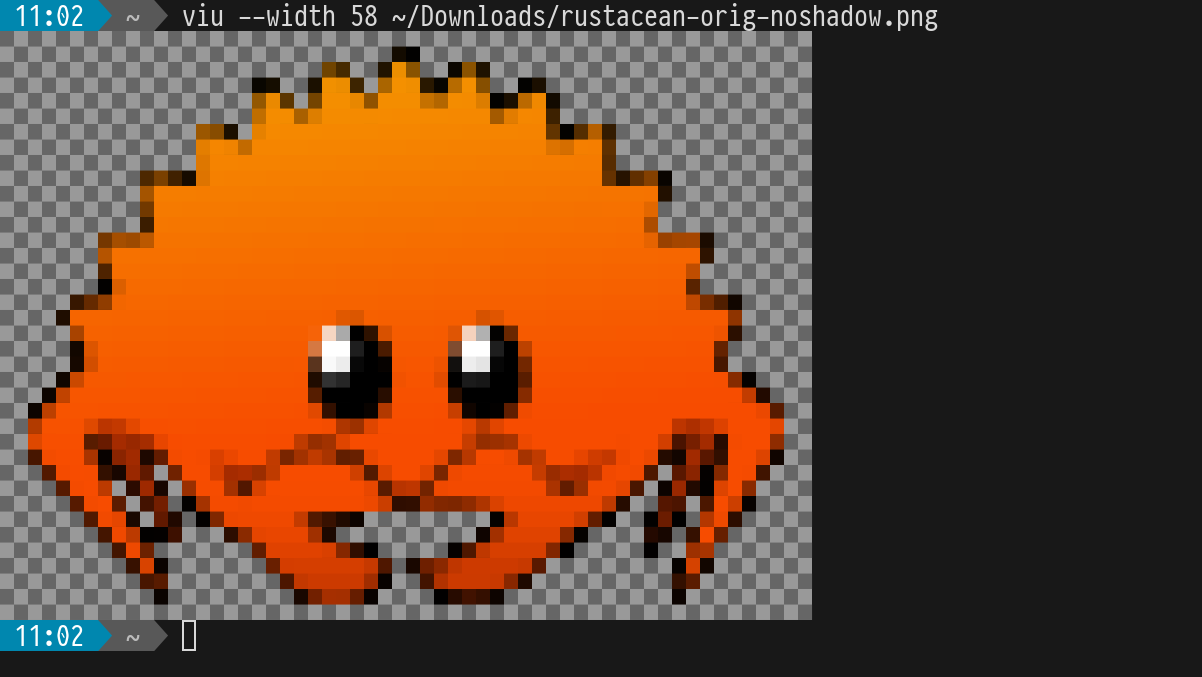 Screenshot of viu rendering Ferris the Rustacean in a terminal.