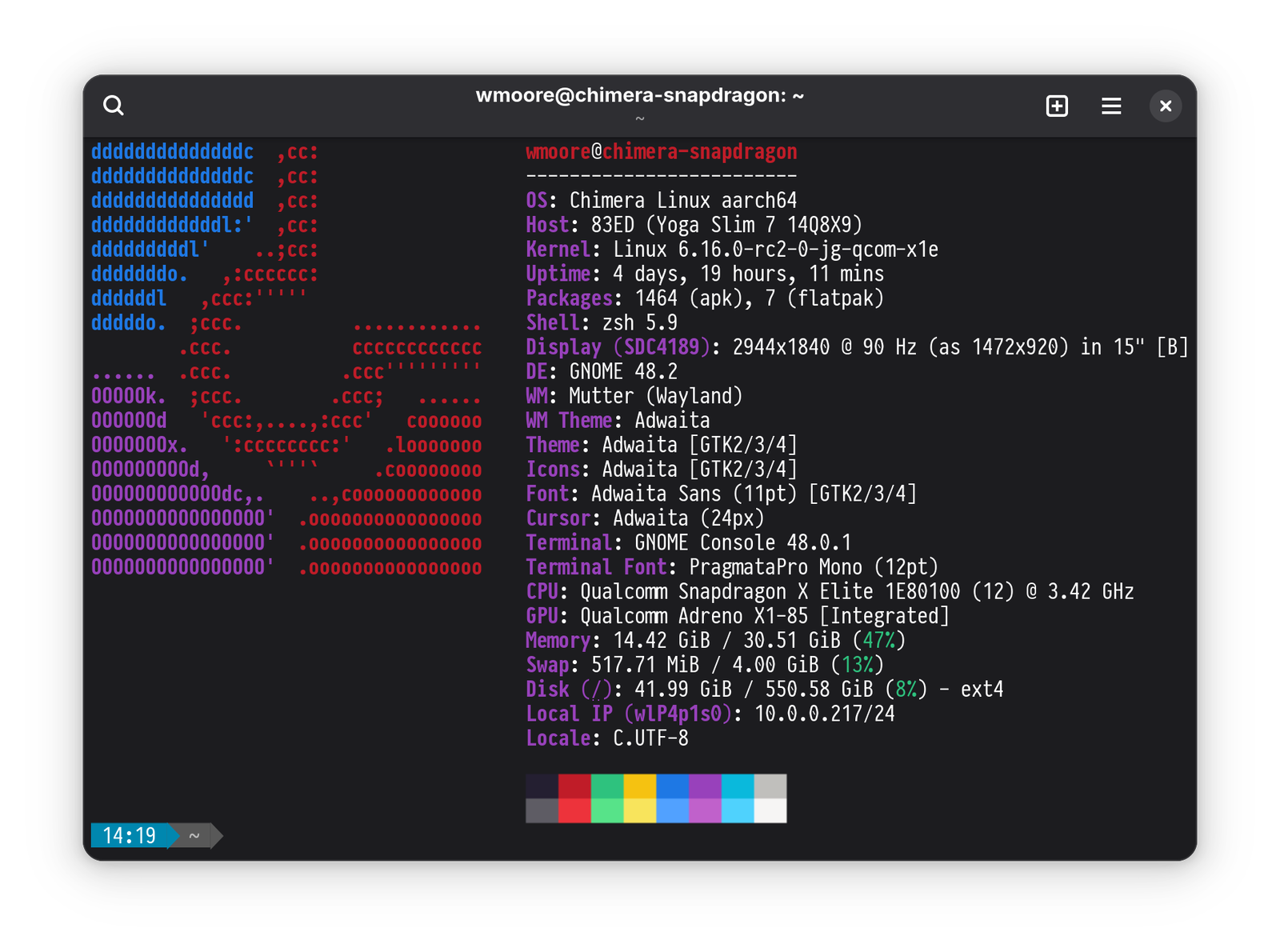 Screenshot of a terminal window with the output of fastfetch.