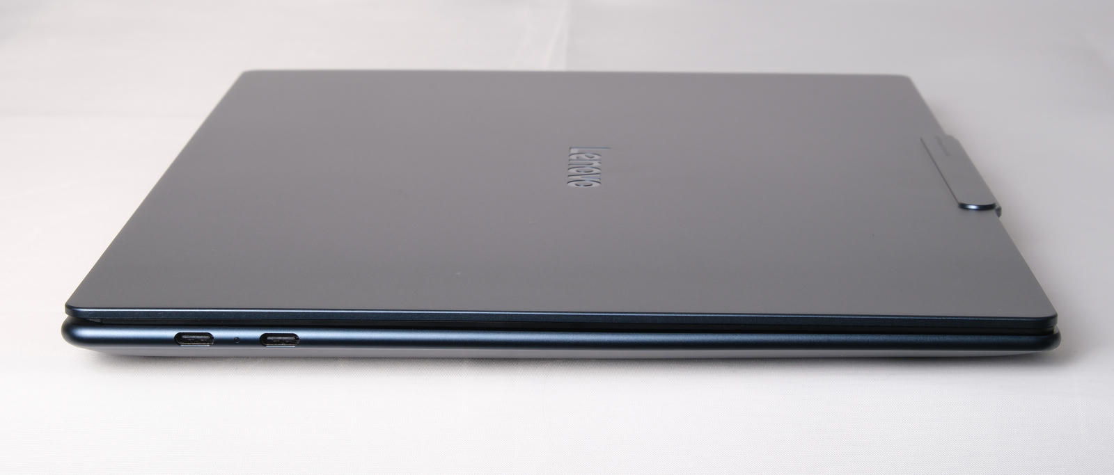Photo of the left edge of the laptop showing the two USB-C ports.