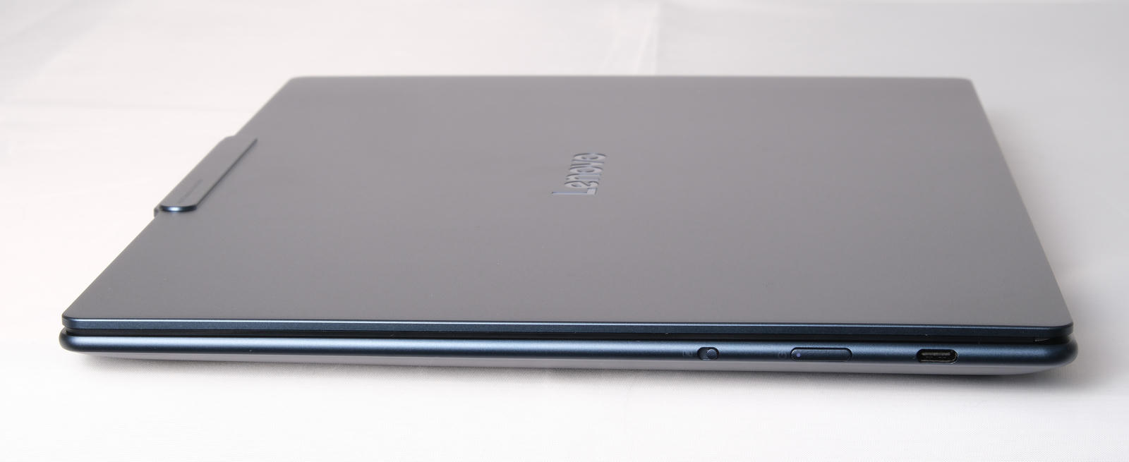 Photo of the left edge of the laptop showing the two USB-C ports.